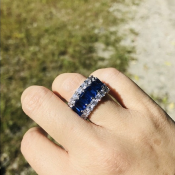 Italo Blue Sapphire Eternity Wedding Band For Women Anniversary Ring - Picture 9 of 11